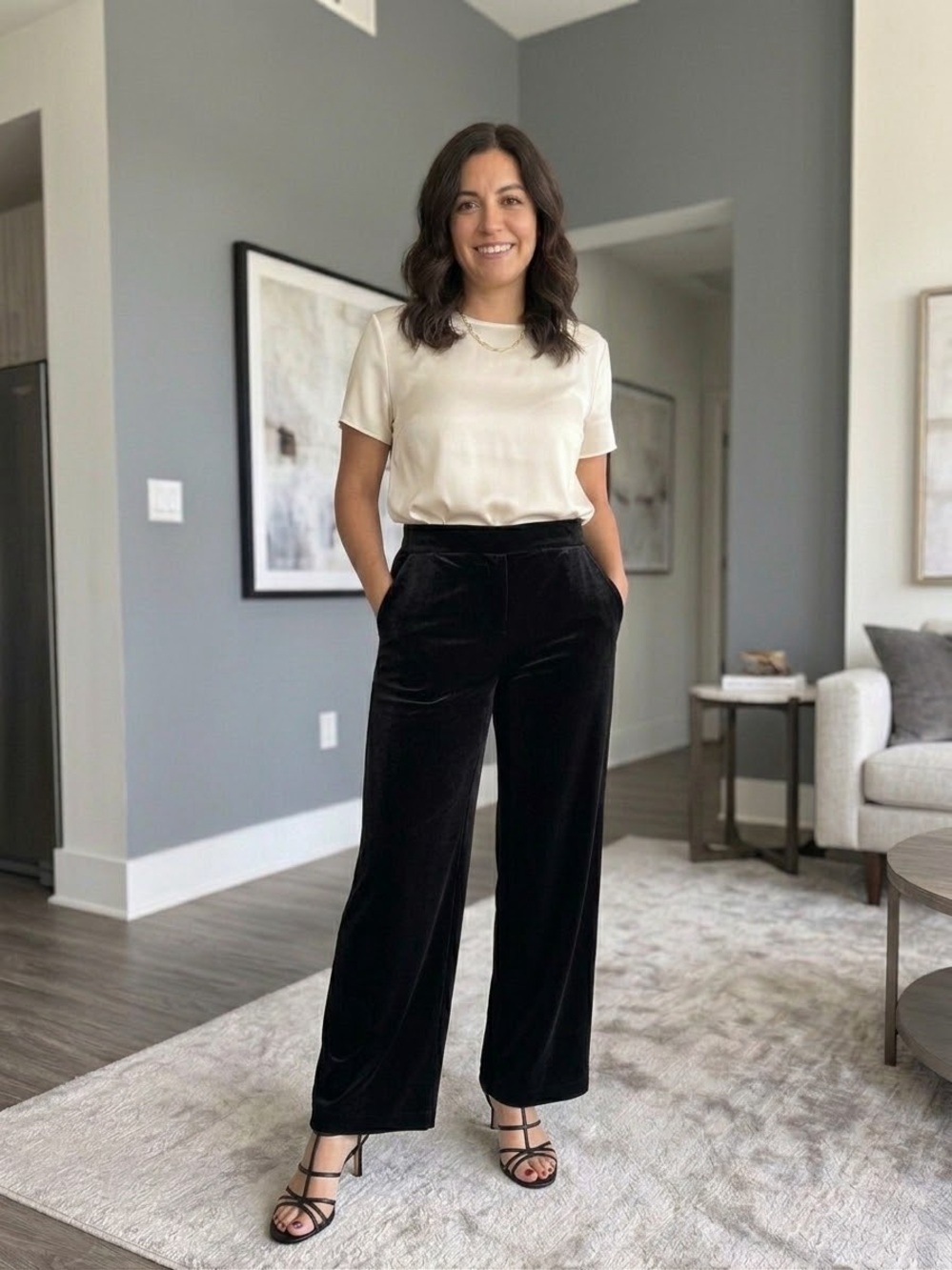 White House Black Market Women's Black Velvet Wide-Leg Pants - Classic Elegance